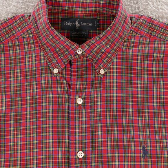 Polo Ralph Lauren Shirt Men Large 16 -34/35 Yarmouth Red Green Plaid Long Sleeve - Picture 1 of 14